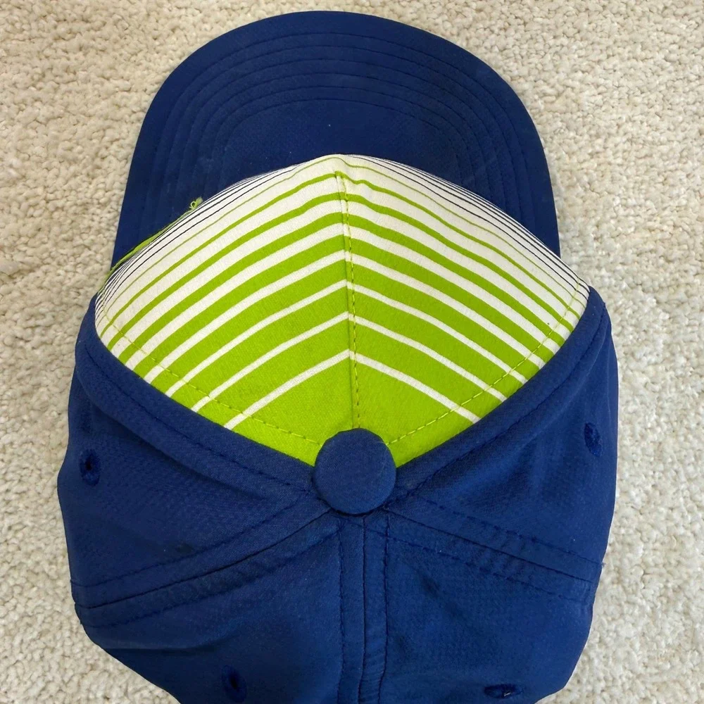 Under Armour Youth S/M Hat Blue Lime Green Striped Stretch Fit Cap‎ Sporty Kid